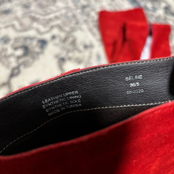 DUNE LONDON Selsie Red Suede Tall 70’s Block Heel Boots - Picture 5 of 11